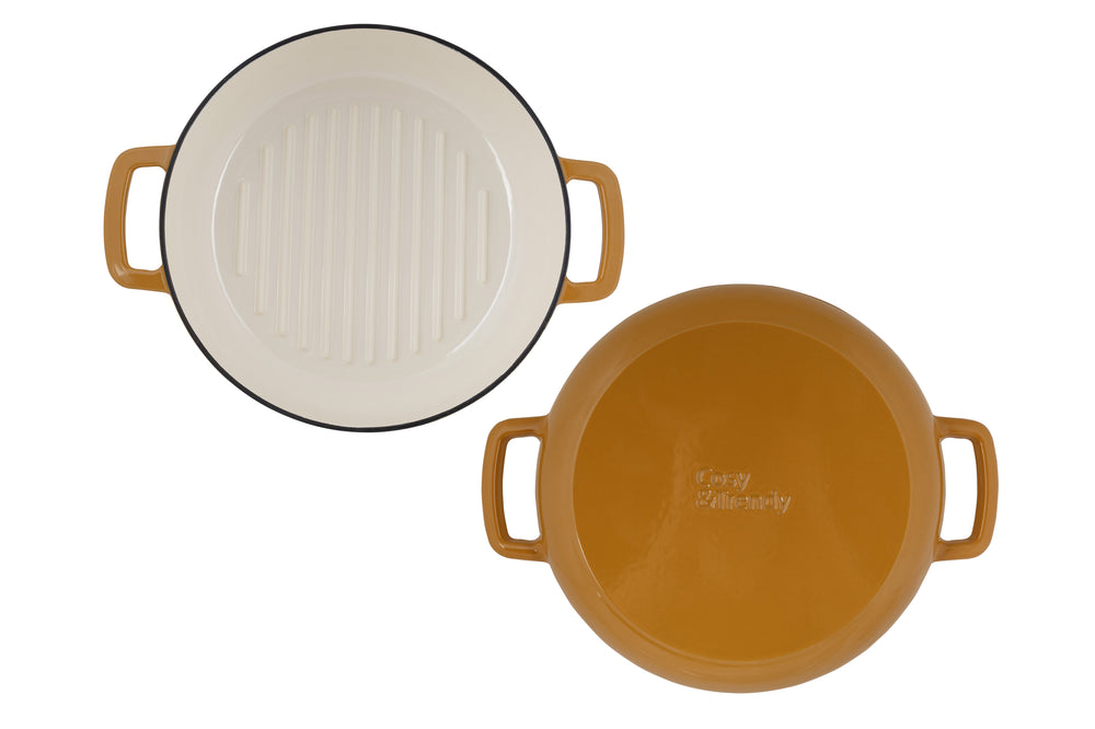 Cosy & Trendy Grillpan Fontestic Gietijzer Amber Gold Ø 28 cm - geschikt voor alle warmtebronnen - geëmailleerde anti-aanbaklaag