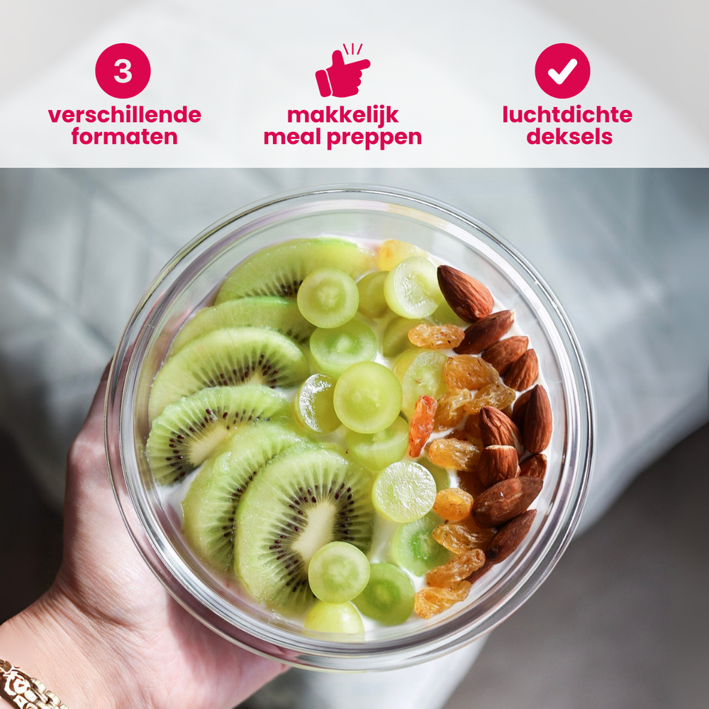 Sareva Glazen Vershoudbakjes Glas - To Go - met Deksels - Ovenschalen - Cook & Fresh - 3 delig