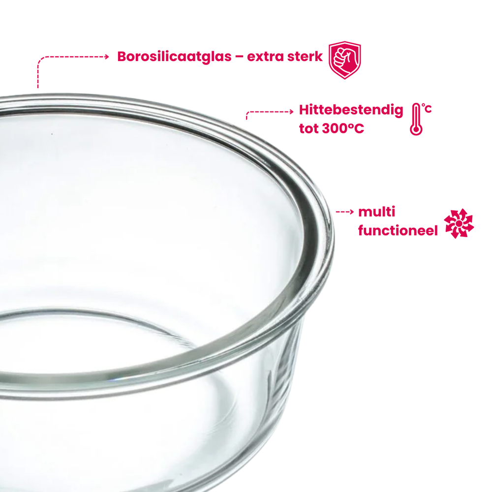 Sareva Glazen Vershoudbakjes Glas - To Go - met Deksels - Ovenschalen - Cook & Fresh - 3 delig