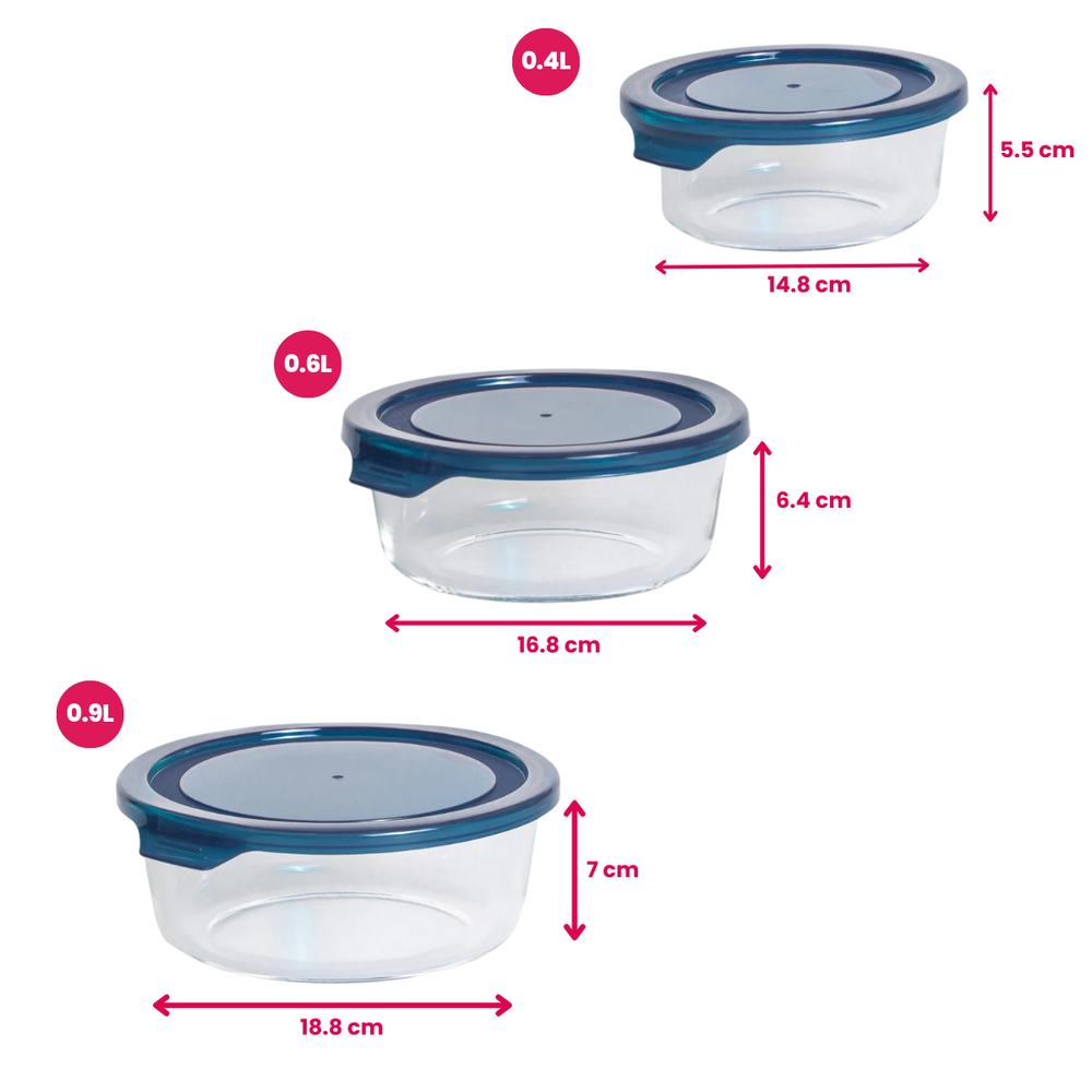 Sareva Glazen Vershoudbakjes Glas - To Go - met Deksels - Ovenschalen - Cook & Fresh - 3 delig