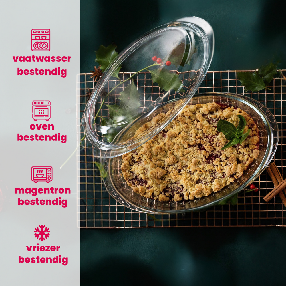 Sareva Ovenschaal met deksel Glas - Ovaal - 28 x 19 x 9.5 cm / 4 liter