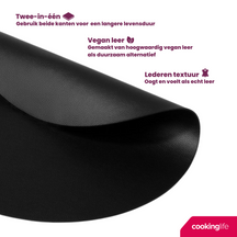 Cookinglife 6 Placemats + 6 Onderzetters - Rond - Vegan leer - Zwart