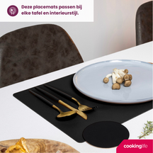 Cookinglife Placemats - Vegan leer - Zwart - 46 x 33 cm - 6 stuks