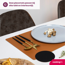 Cookinglife Placemats - Dubbelzijdig - Vegan leer - Cognac / Zwart 46 x 33 cm - 6 Stuks