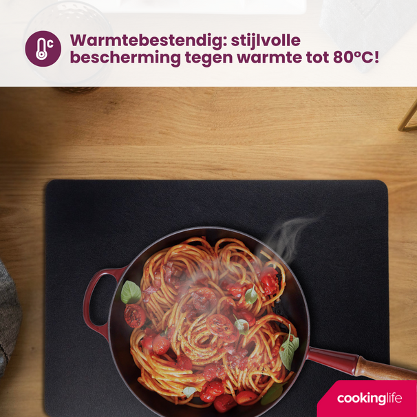 Cookinglife Placemats - Dubbelzijdig - Vegan leer - Cognac / Zwart 46 x 33 cm - 6 Stuks