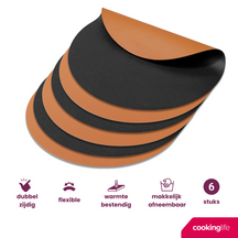 Cookinglife Placemats - Dubbelzijdig - Vegan leer - Cognac / Zwart ø 38 cm - 6 Stuks