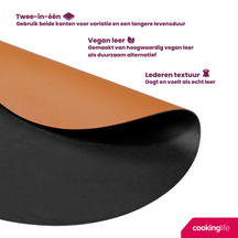 Cookinglife 6 Placemats + 6 Onderzetters - Dubbelzijdig - Rond - Vegan leer - Zwart / Cognac