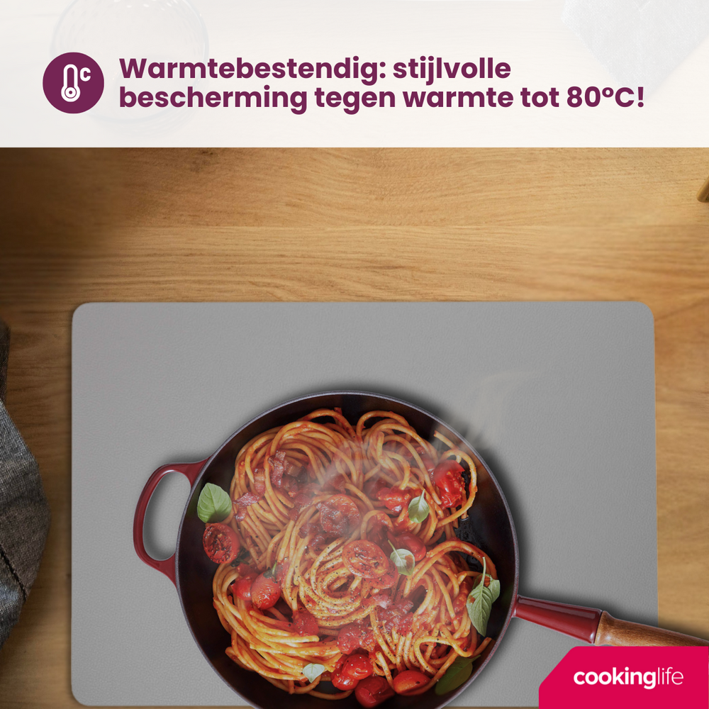 Cookinglife Placemats - Dubbelzijdig - Vegan leer - Grijs / Blauw 46 x 33 cm - 6 Stuks