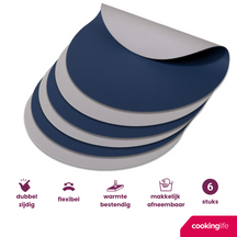 Cookinglife Placemats - Dubbelzijdig - Vegan leer - Grijs / Blauw ø 38 cm - 6 Stuks