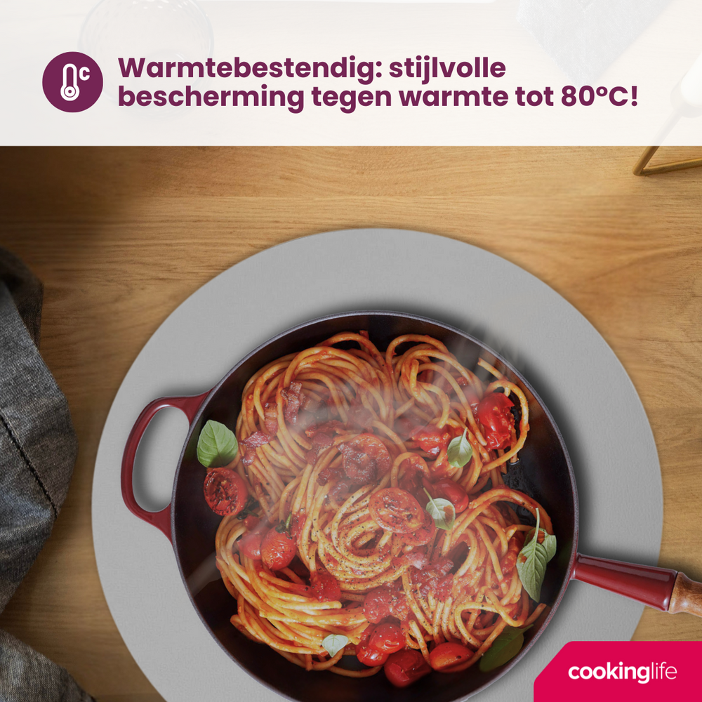 Cookinglife Placemats - Dubbelzijdig - Vegan leer - Grijs / Blauw ø 38 cm - 6 Stuks