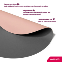 Cookinglife Placemats - Dubbelzijdig - Vegan leer - Grijs / Roze ø 38 cm - 6 Stuks