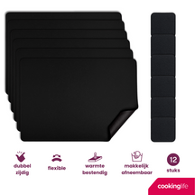 Cookinglife 6 Placemats + 6 Onderzetters - Vegan leer - Zwart