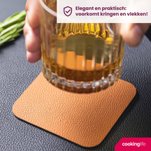 Cookinglife 6 Placemats + 6 Onderzetters - Dubbelzijdig - Vegan leer - Zwart / Cognac