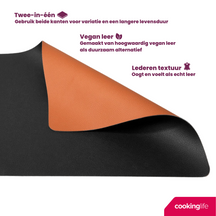 Cookinglife 6 Placemats + 6 Onderzetters - Dubbelzijdig - Vegan leer - Zwart / Cognac