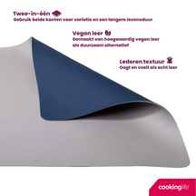 Cookinglife 6 Placemats + 6 Onderzetters - Dubbelzijdig - Vegan leer - Blauw / Grijs