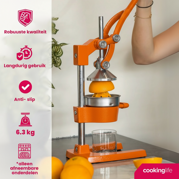 Cookinglife Citruspers - Gietijzer - Hevelmodel - Oranje
