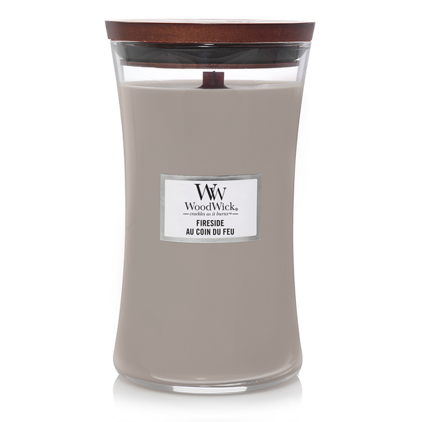 WoodWick Geurkaars Large Fireside - 18 cm / ø 10 cm - Geurkaars in Glas - Houten Lont