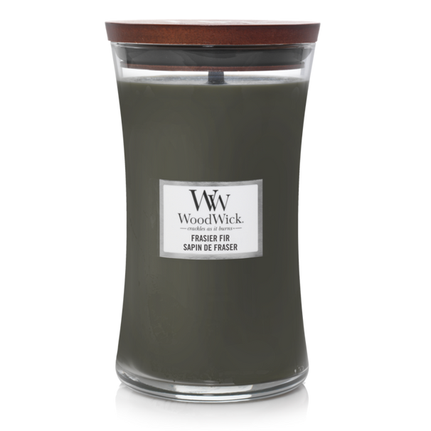 WoodWick Geurkaars Large Frasier Fir - 18 cm / ø 10 cm - Geurkaars in Glas - Houten Lont