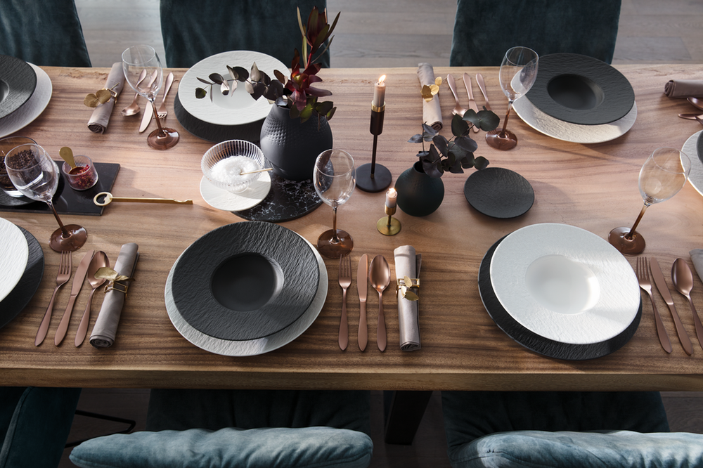 Villeroy & Boch Serviesset Manufacture Rock - Zwart 12-delig / 4 personen - 4 dinerborden, 4 ontbijtborden & 4 pastaborden