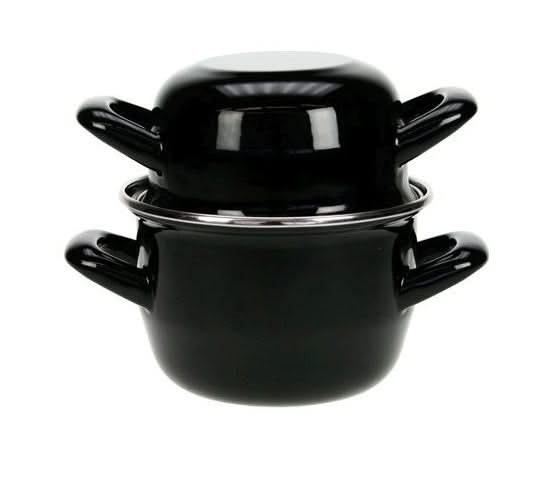 Cosy & Trendy Mosselpan - Emaille - Zwart - ø 12 cm / 900 ml - geëmailleerde anti-aanbaklaag