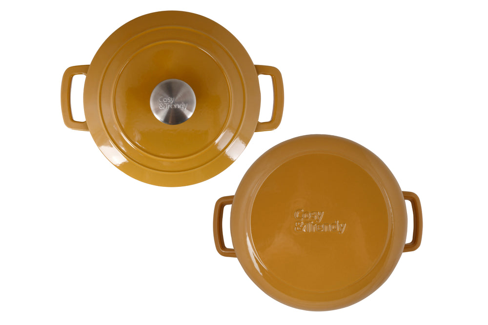 Cosy & Trendy Braadpan met deksel Fontestic Gietijzer Amber Gold Ø 24 cm / 4.6 Liter - geëmailleerde anti-aanbaklaag
