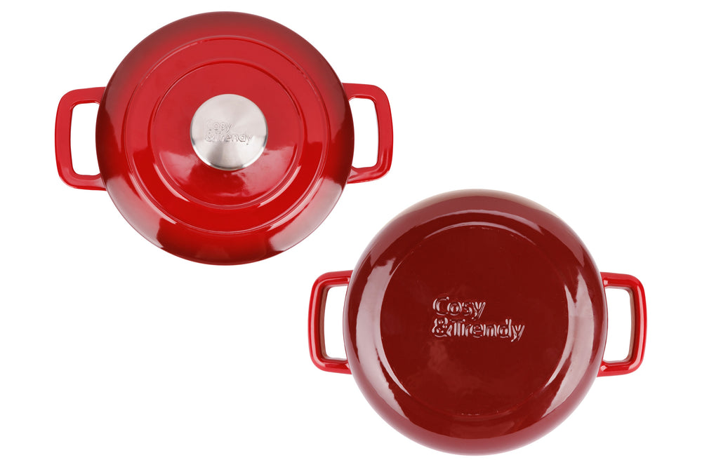 Cosy & Trendy Braadpan met deksel Fontestic Gietijzer Traditional Red Ø 20 cm / 2.7 Liter - geëmailleerde anti-aanbaklaag