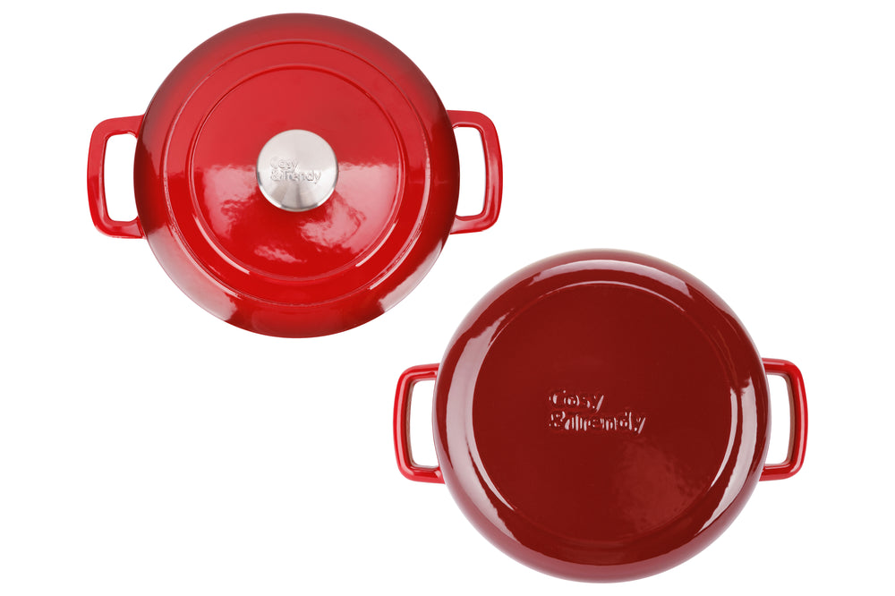 Cosy & Trendy Braadpan met deksel Fontestic Gietijzer Traditional Red Ø 24 cm / 4.6 Liter - geëmailleerde anti-aanbaklaag