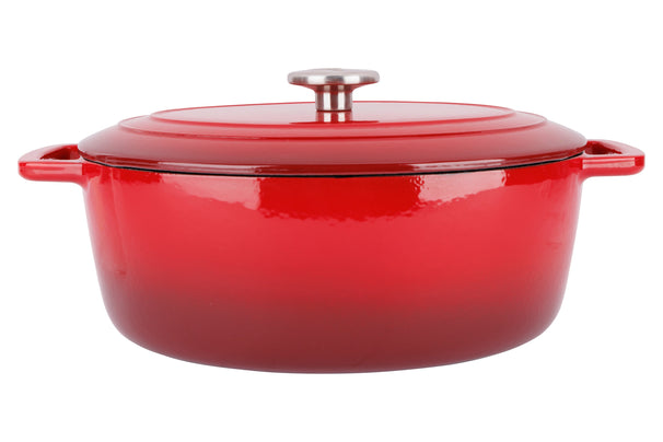 Cosy & Trendy Braadpan met deksel Fontestic Gietijzer Traditional Red Ovaal - 31 x 24 cm / 6 Liter - geëmailleerde anti-aanbaklaag