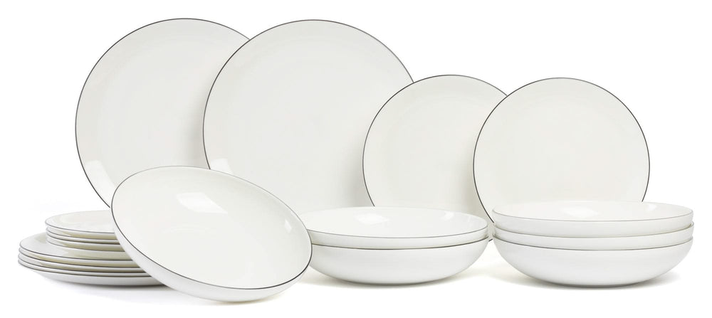 ASA Selection Serviesset A Table Ligne Noire 18-delig / 6 personen - 6 dinerborden, 6 ontbijtborden en 6 pasta-/soepborden