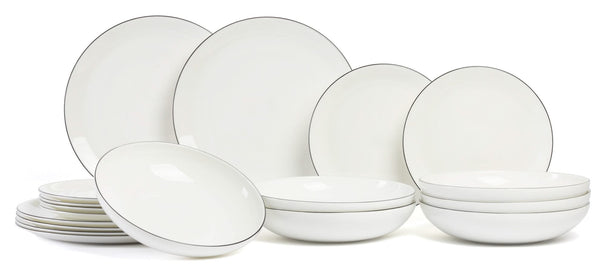 ASA Selection Serviesset A Table Ligne Noire 18-delig / 6 personen - 6 dinerborden, 6 ontbijtborden en 6 pasta-/soepborden