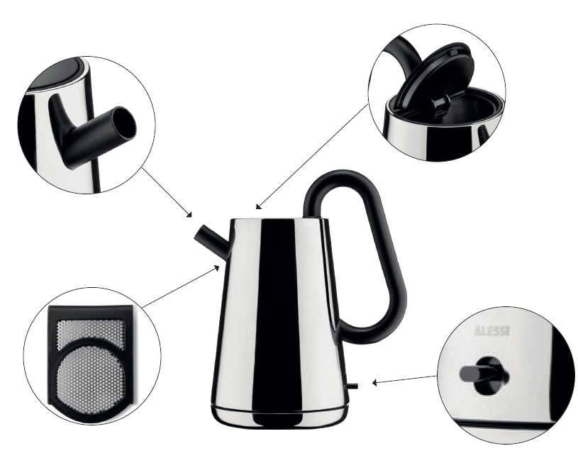 Alessi Waterkoker Toru - 1.7 liter - 2000 W - Nendo - NE01 B