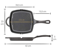 Blackwell Pannenset Gietijzer 2-Delig Koekenpan ø 25 cm & Grillpan 23 x 23 cm - geschikt voor alle warmtebronnen - zonder anti-aanbaklaag