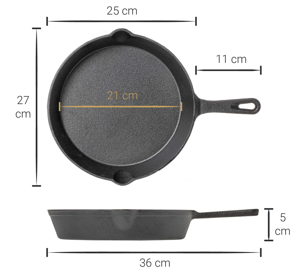 Blackwell Pannenset Gietijzer 2-Delig Koekenpan ø 25 cm & Grillpan 23 x 23 cm - geschikt voor alle warmtebronnen - zonder anti-aanbaklaag