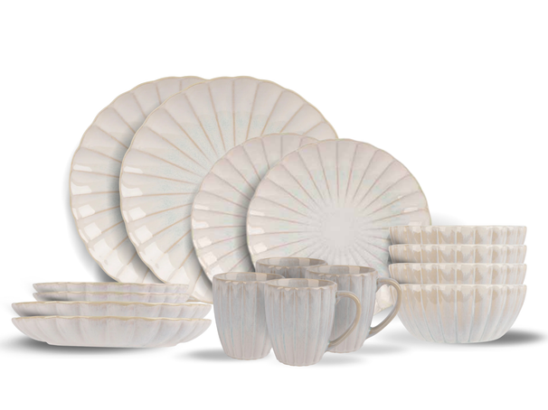 Cosy & Trendy Serviesset Astera Pure 16-delig / 4 personen - 4 dinerborden, 4 ontbijtborden, 4 kommen en 4 mokken