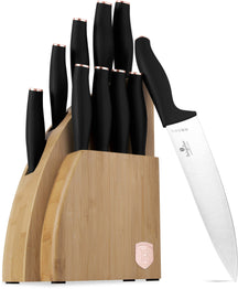 Berlinger Haus Messenblok Zwart Roségoud 10-delig - Koksmes, Broodmes, Santokumes, Officemes, Schilmes & 4 Steakmessen