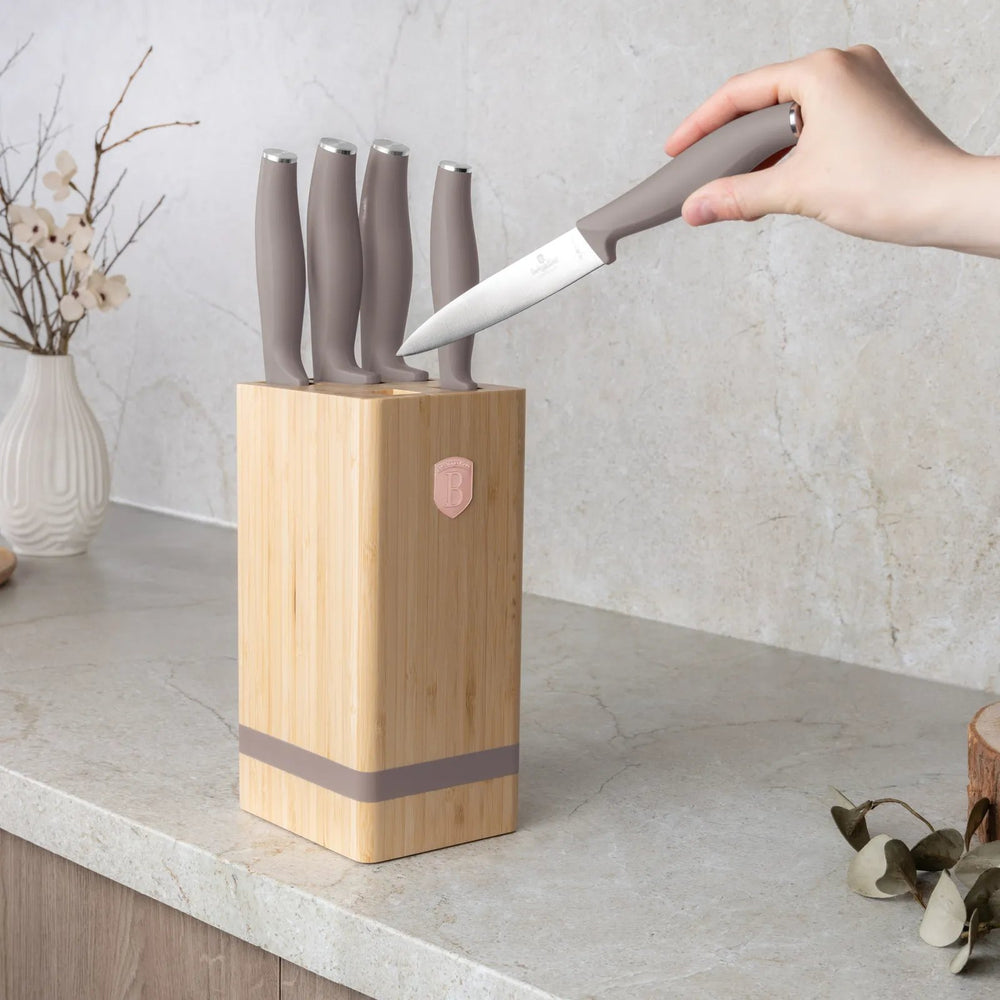 Berlinger Haus Messenblok Taupe 6-delig - Koksmes, Broodmes, Santokumes, Officemes & Schilmes