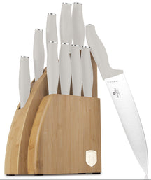 Berlinger Haus Messenblok Mat Crème 10-delig - Koksmes, Broodmes, Santokumes, Officemes, Schilmes & 4 Steakmessen