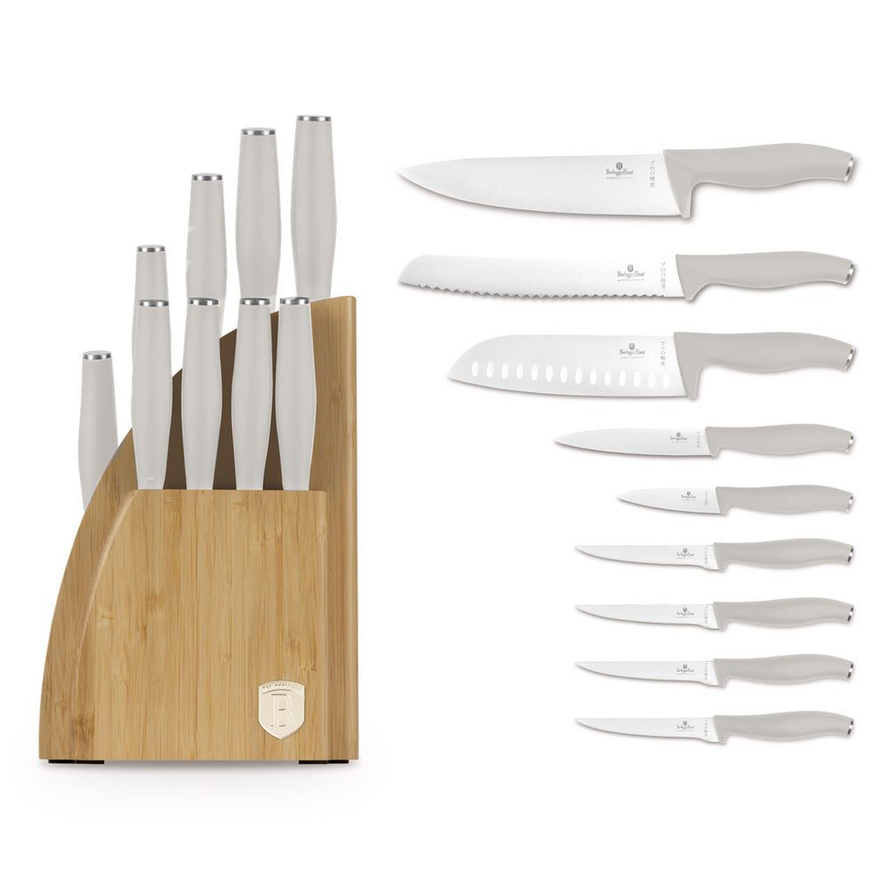 Berlinger Haus Messenblok Mat Crème 10-delig - Koksmes, Broodmes, Santokumes, Officemes, Schilmes & 4 Steakmessen