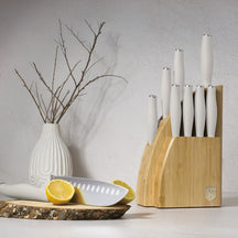 Berlinger Haus Messenblok Mat Crème 10-delig - Koksmes, Broodmes, Santokumes, Officemes, Schilmes & 4 Steakmessen