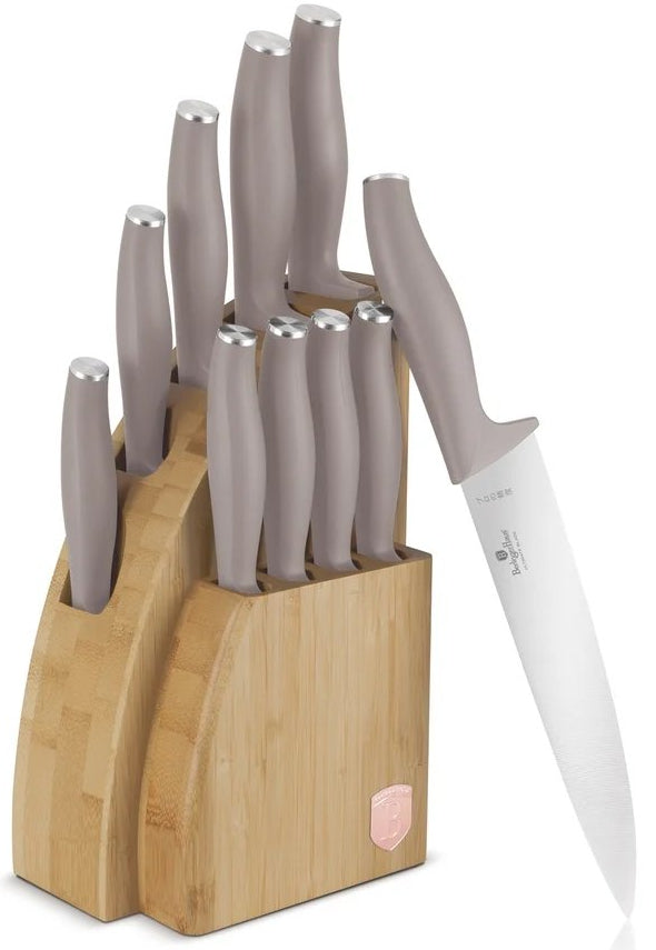 Berlinger Haus Messenblok Taupe 10-delig - Koksmes, Broodmes, Santokumes, Officemes, Schilmes & 4 Steakmessen