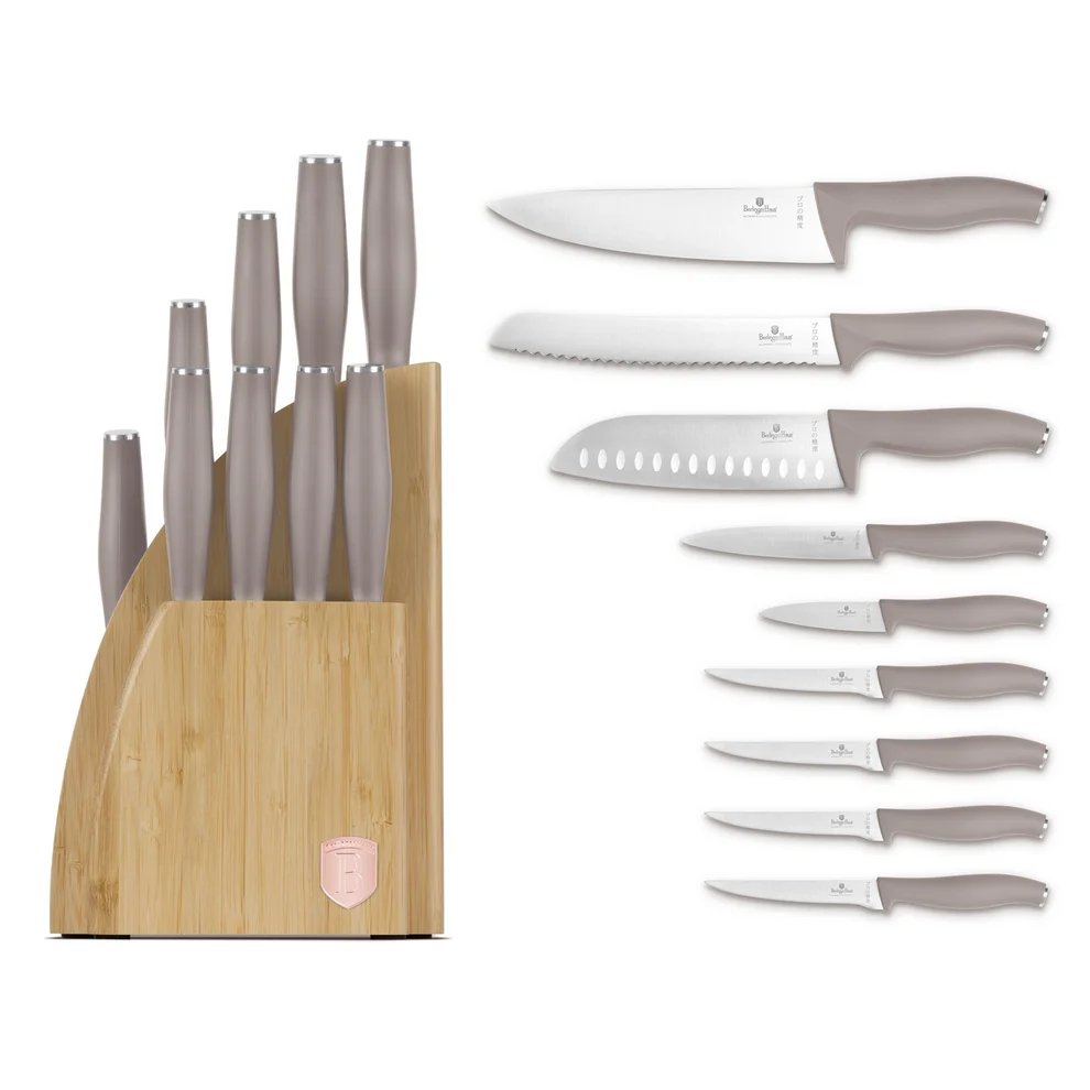 Berlinger Haus Messenblok Taupe 10-delig - Koksmes, Broodmes, Santokumes, Officemes, Schilmes & 4 Steakmessen