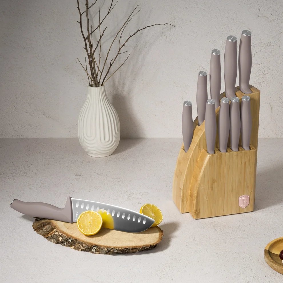 Berlinger Haus Messenblok Taupe 10-delig - Koksmes, Broodmes, Santokumes, Officemes, Schilmes & 4 Steakmessen