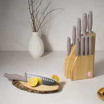 Berlinger Haus Messenblok Taupe 10-delig - Koksmes, Broodmes, Santokumes, Officemes, Schilmes & 4 Steakmessen