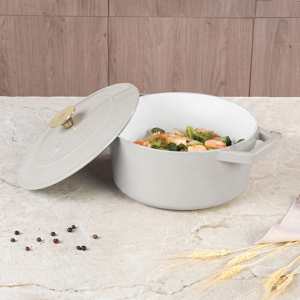Berlinger Haus Braadpan Mat Crème - Gietijzer - ø 24 cm - geschikt voor alle warmtebronnen - geëmailleerde anti-aanbaklaag