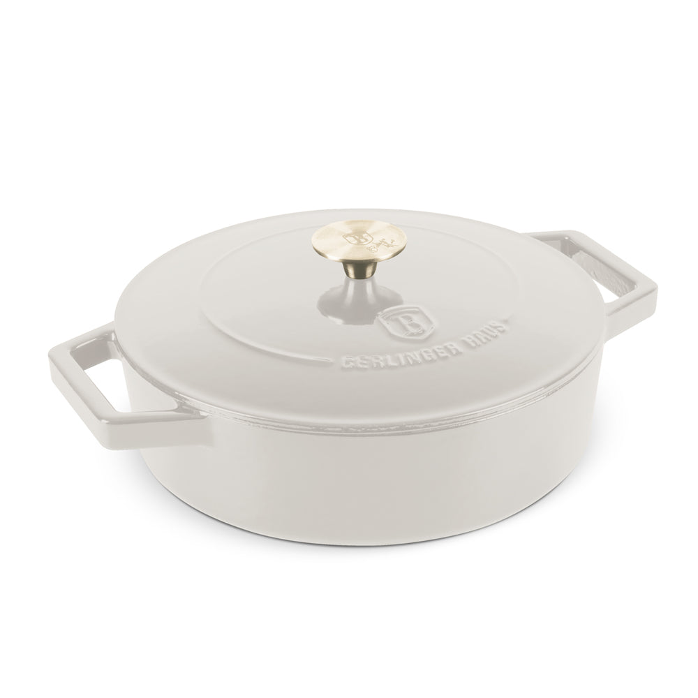 Berlinger Haus Hapjespan / Sauteerpan Mat Crème - Gietijzer - ø 26 cm - geschikt voor alle warmtebronnen - geëmailleerde anti-aanbaklaag