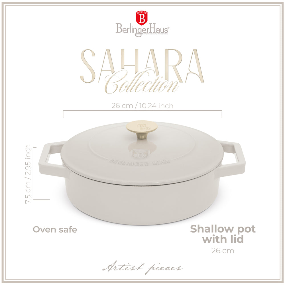 Berlinger Haus Hapjespan / Sauteerpan Mat Crème - Gietijzer - ø 26 cm - geschikt voor alle warmtebronnen - geëmailleerde anti-aanbaklaag