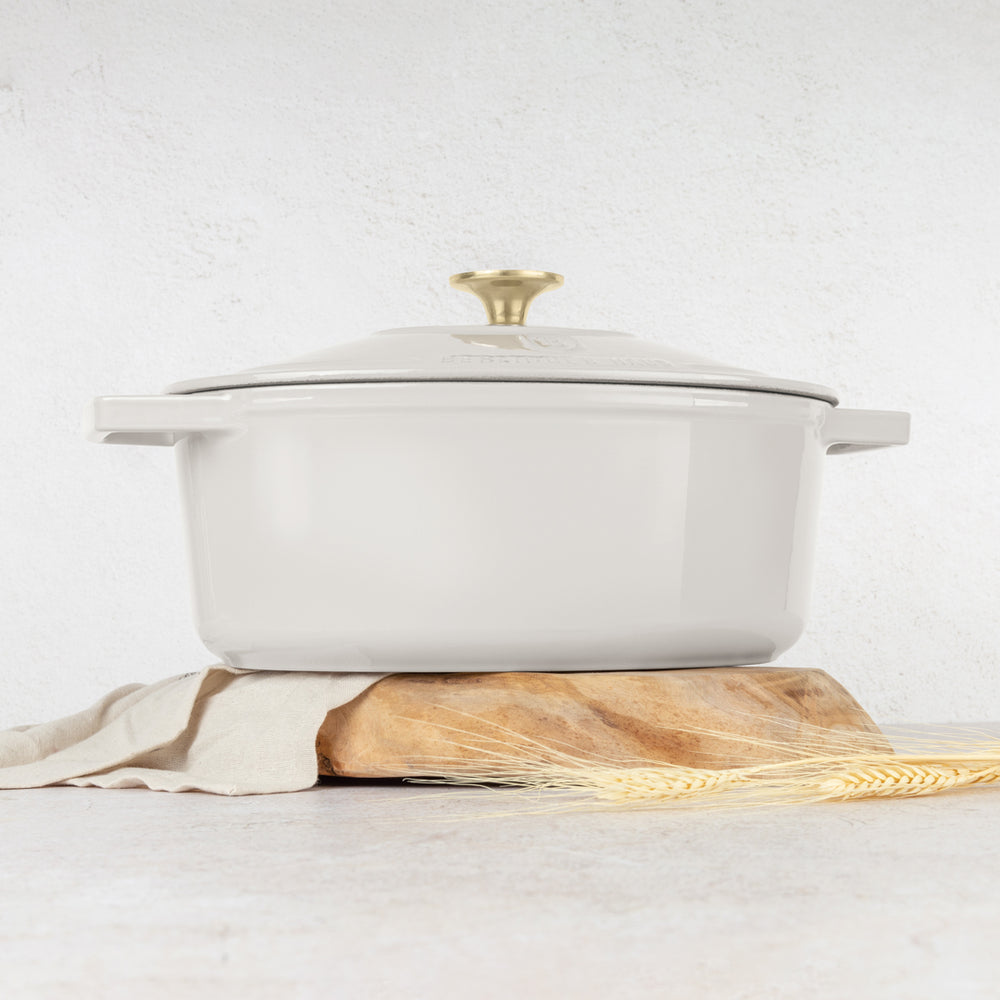 Berlinger Haus Braadpan Mat Crème Ovaal - Gietijzer - 30 x 22 cm - geschikt voor alle warmtebronnen - geëmailleerde anti-aanbaklaag