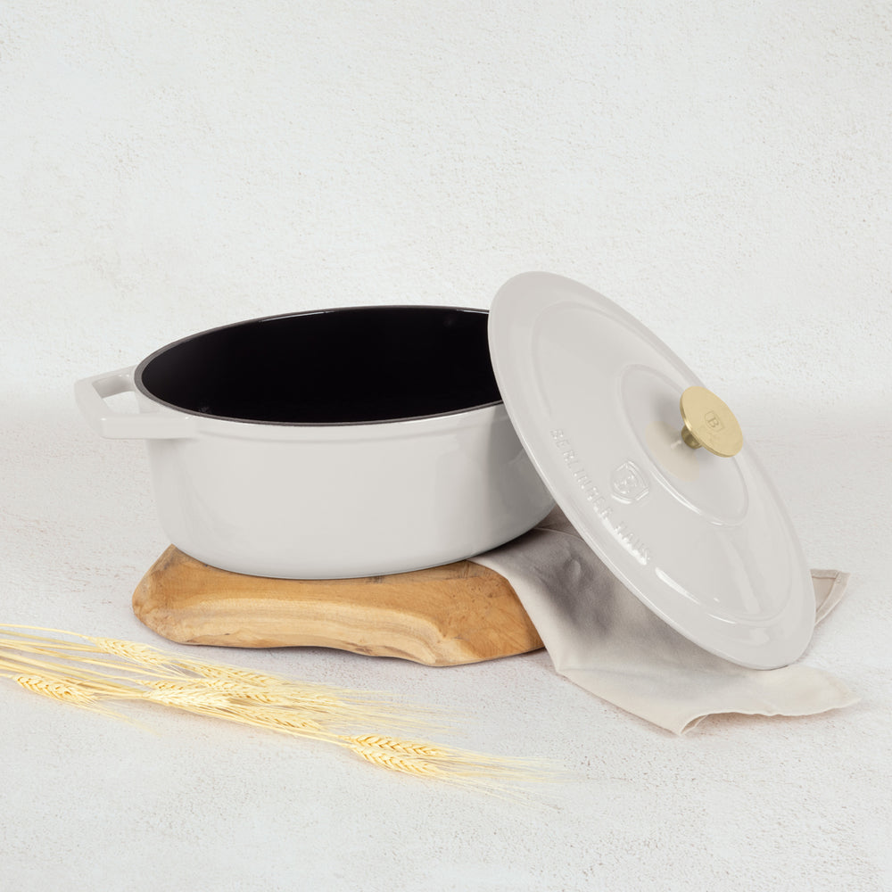 Berlinger Haus Braadpan Mat Crème Ovaal - Gietijzer - 30 x 22 cm - geschikt voor alle warmtebronnen - geëmailleerde anti-aanbaklaag