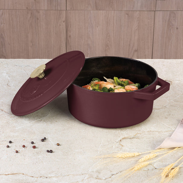 BerlingerHaus Braadpan Mat Bordeaux - Gietijzer - ø 24 cm - geschikt voor alle warmtebronnen - geëmailleerde anti-aanbaklaag
