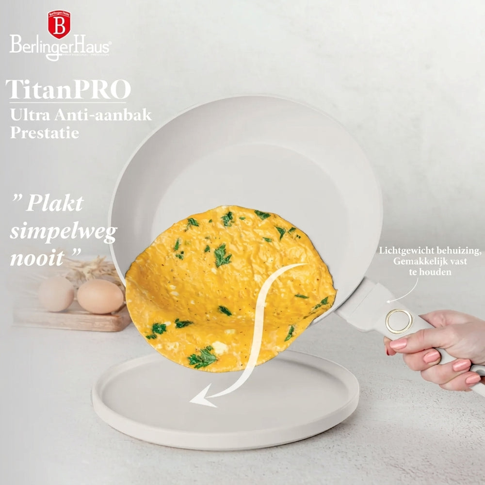 Berlinger Haus Koekenpannenset Mat Crème 3-Delig - ø 20, 24 & 28 cm - geschikt voor alle warmtebronnen - standaard anti-aanbaklaag